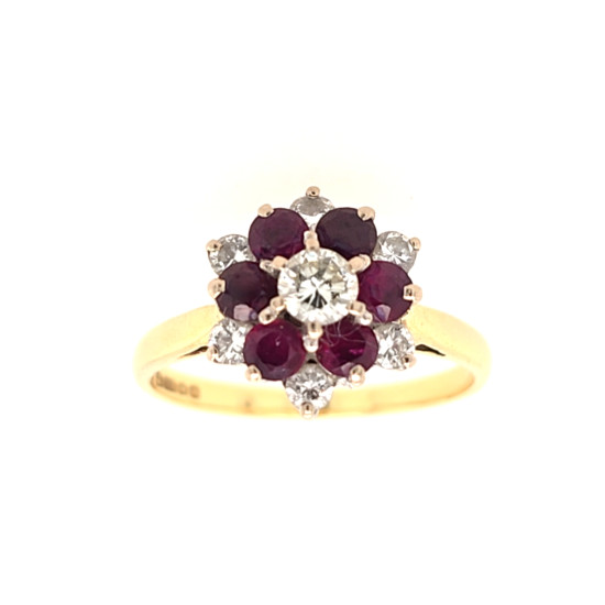 Pre Owned 18ct Ruby and Diamond Cluster Ring ZX192